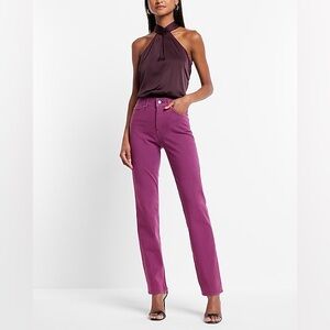 Express Women's Fuchsia Supersoft Modern Straight High Rise Jeans - Size 4R